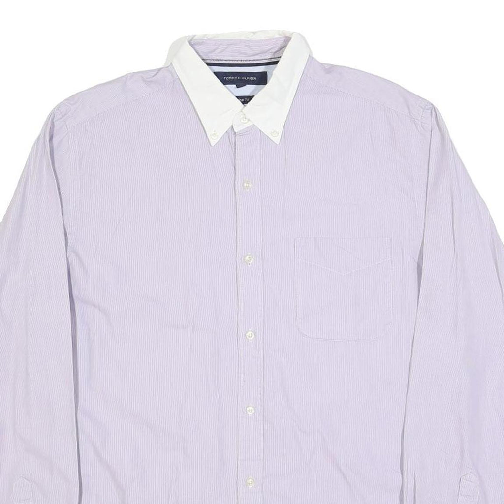 TOMMY HILFIGER Mens Blue & White Shirt M Button-Down Collar Cotton Blend Smart