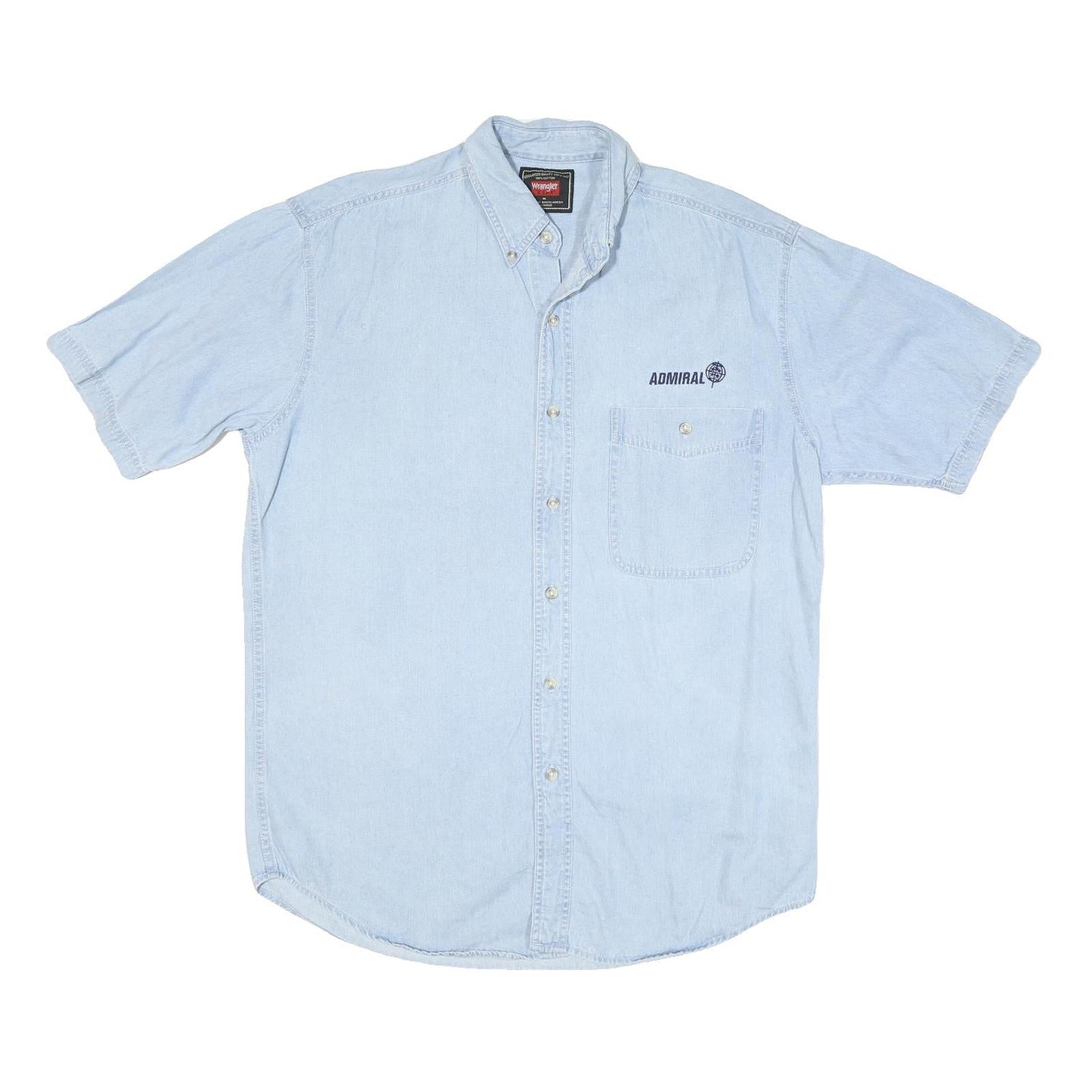 WRANGLER Mens Blue Denim Short Sleeve Shirt M Casual Button Down Summer