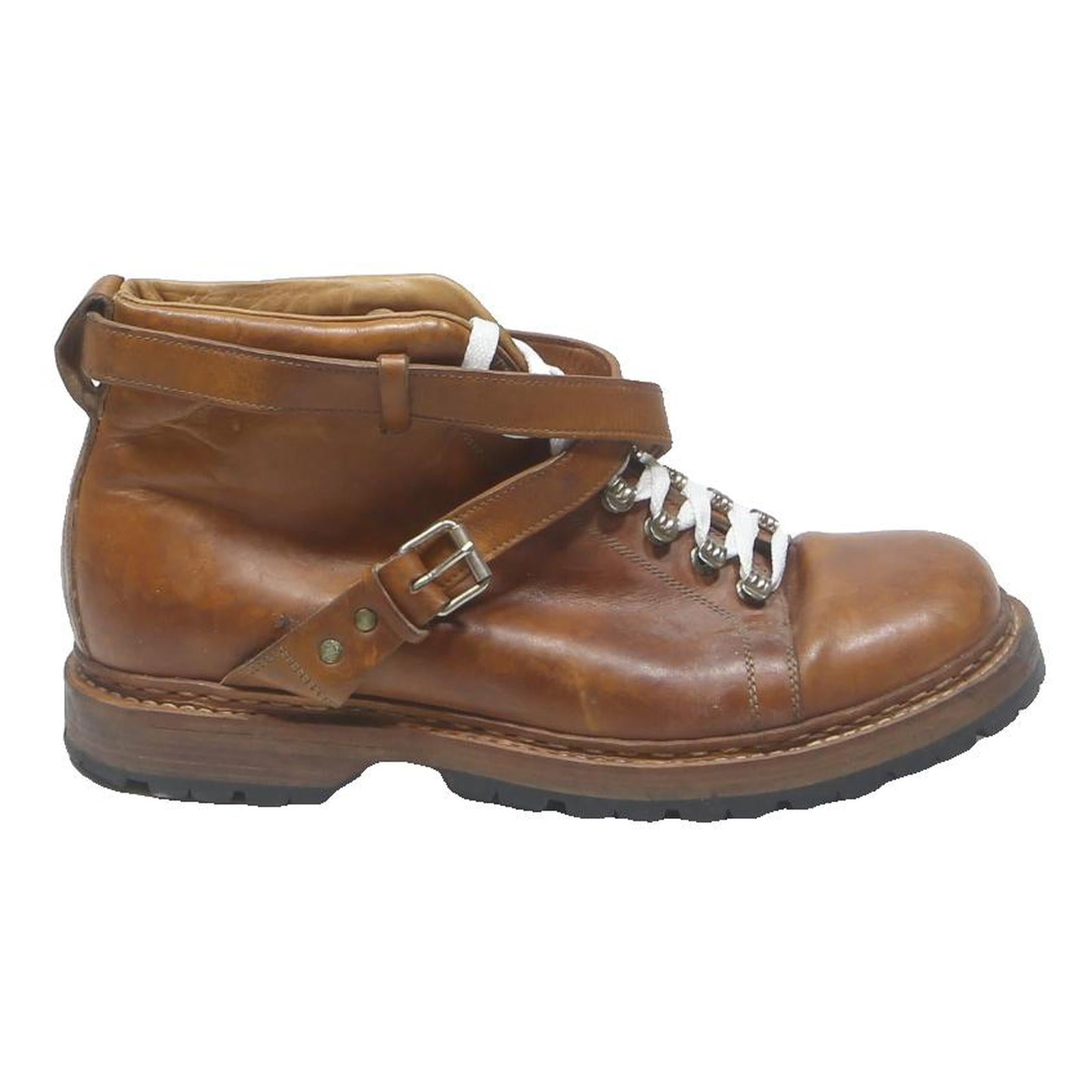 VIBRAM Mens Lace-Up Leather Ankle Boots Brown UK 8.5 Classic Durable Footwear