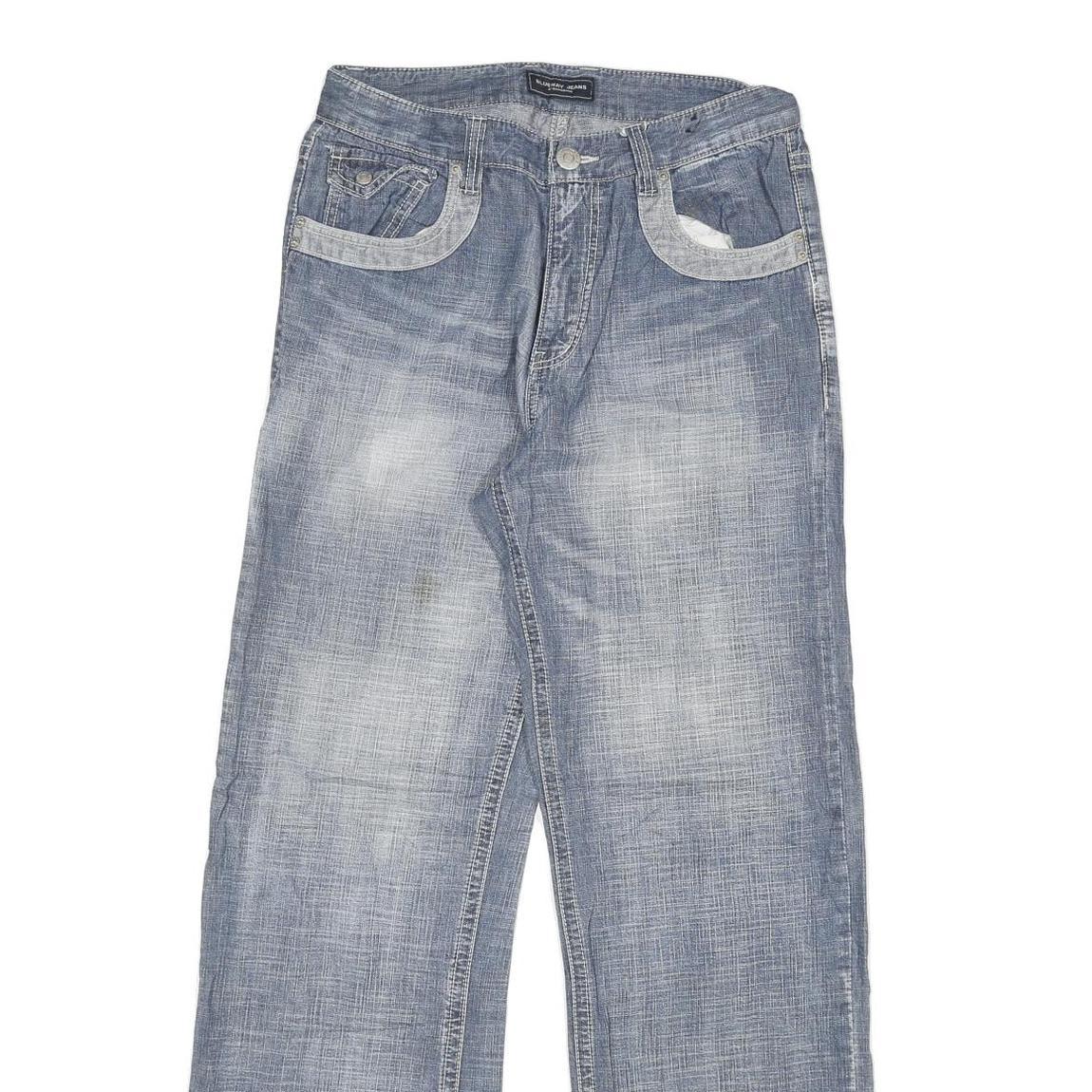 BLUEWAY Womens Jeans Blue Regular Straight Denim Light W28 L31 Casual Zip Pocket