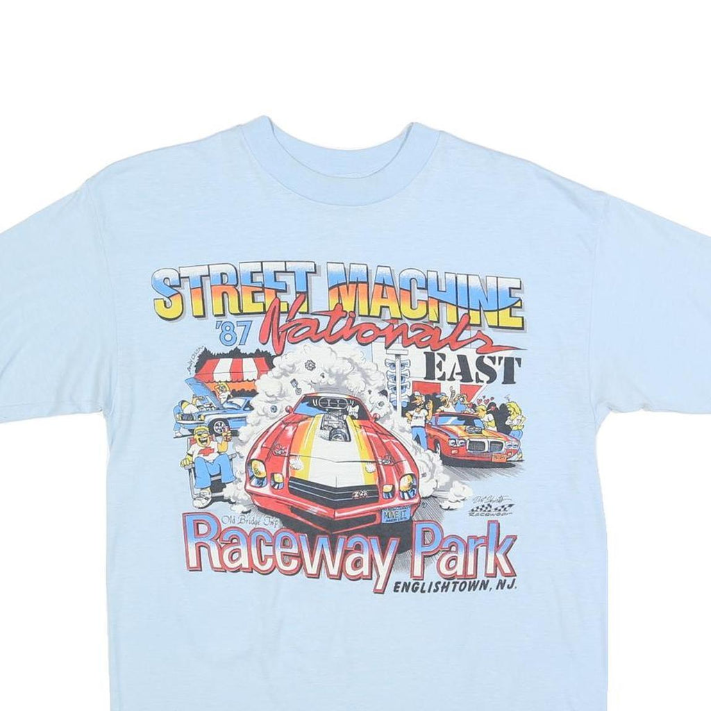 USA APPEAL Mens Light Blue Graphic T-Shirt XL Short Sleeve Crew Neck Raceway