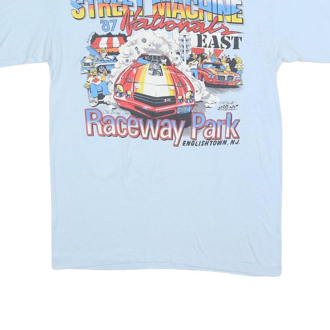 USA APPEAL Mens Light Blue Graphic T-Shirt XL Short Sleeve Crew Neck Raceway