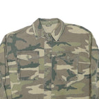 Womens Green & Beige Camouflage Military Jacket L Cotton Blend Woven Button
