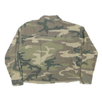 Womens Green & Beige Camouflage Military Jacket L Cotton Blend Woven Button