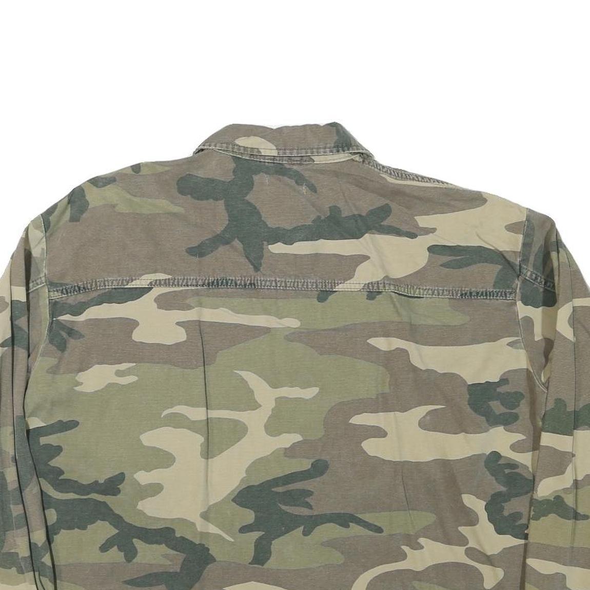 Womens Green & Beige Camouflage Military Jacket L Cotton Blend Woven Button