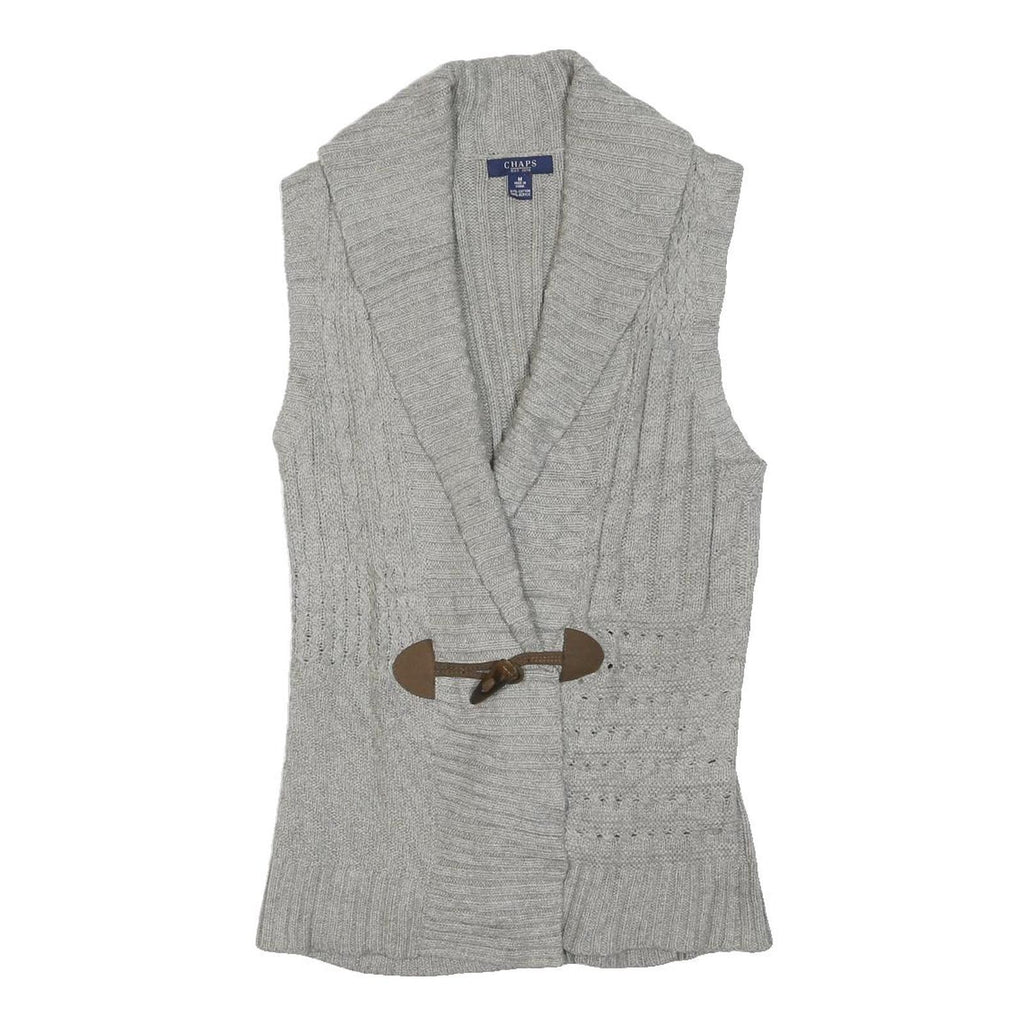 CHAPS Womens Grey Patterned Shawl Collar Cable Knit M Sleeveless Cotton Blend