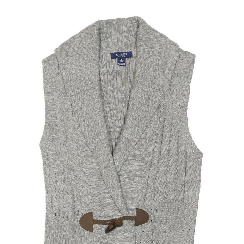 CHAPS Womens Grey Patterned Shawl Collar Cable Knit M Sleeveless Cotton Blend