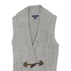 CHAPS Womens Grey Patterned Shawl Collar Cable Knit M Sleeveless Cotton Blend