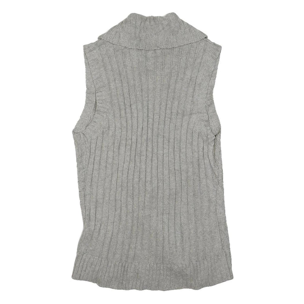 CHAPS Womens Grey Patterned Shawl Collar Cable Knit M Sleeveless Cotton Blend