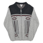 ROGER KENT Mens Grey Patterned Zip Jumper M Acrylic Warm Casual