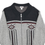 ROGER KENT Mens Grey Patterned Zip Jumper M Acrylic Warm Casual