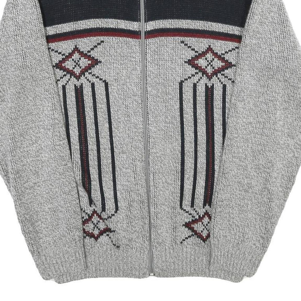 ROGER KENT Mens Grey Patterned Zip Jumper M Acrylic Warm Casual