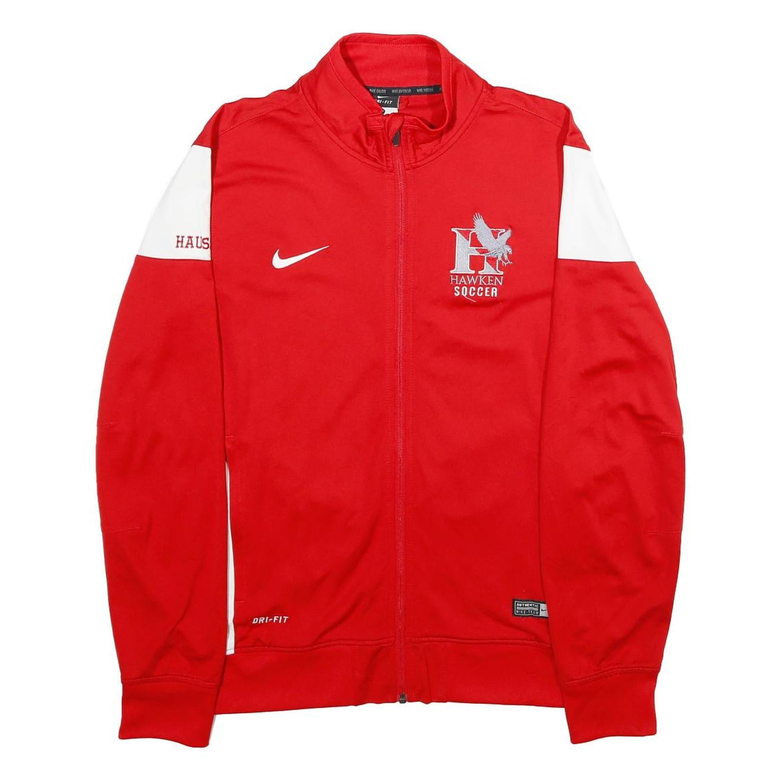 NIKE Mens Red & White Hawken Soccer Jacket M Polyester Zip Sportswear