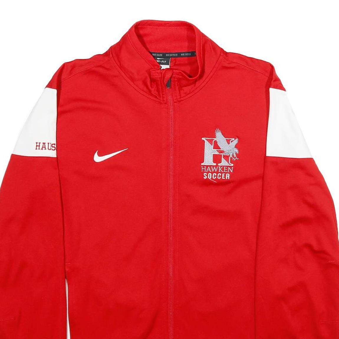 NIKE Mens Red & White Hawken Soccer Jacket M Polyester Zip Sportswear