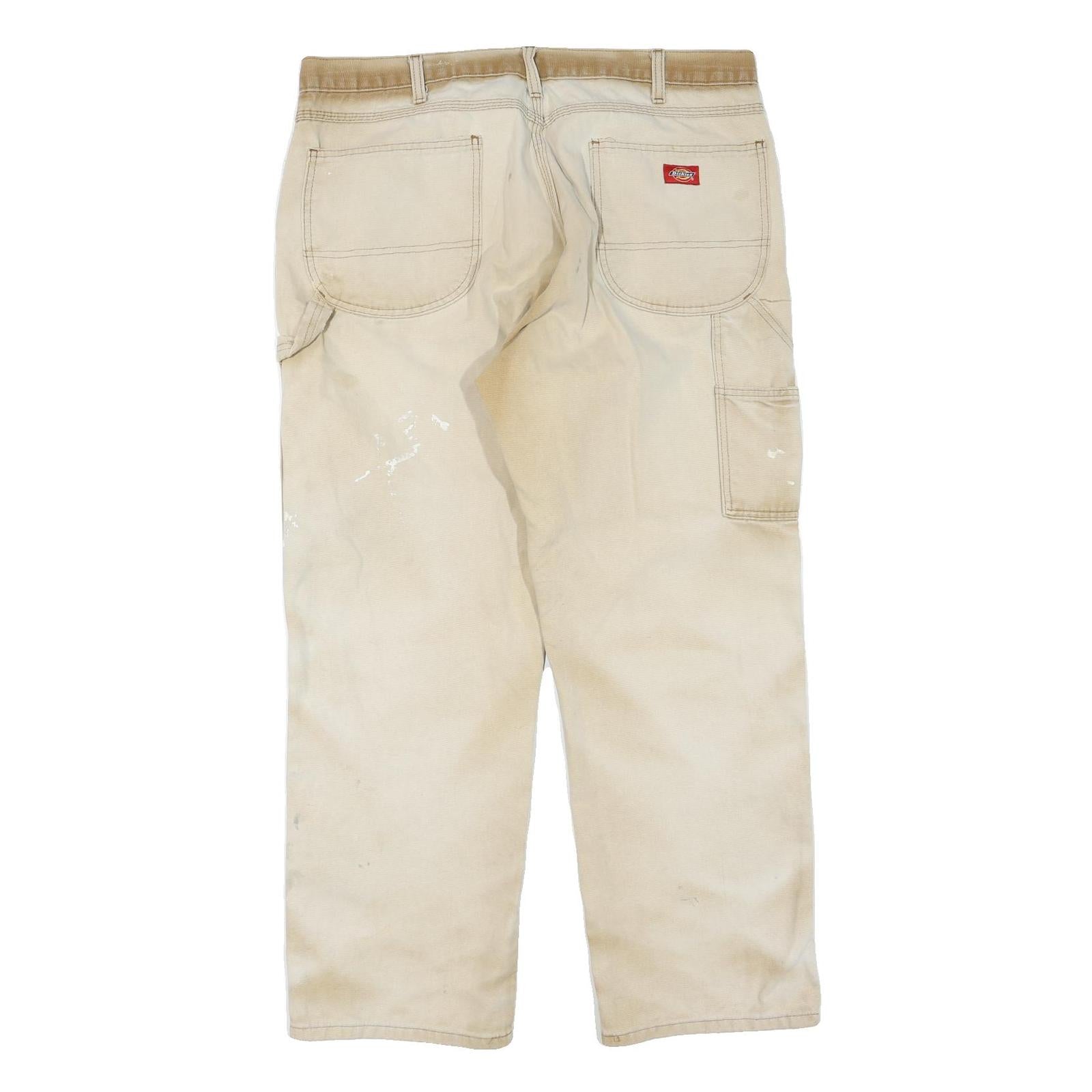 DICKIES Mens Regular Beige Cotton Blend Regular Fit Trousers W36 L29 Workwear