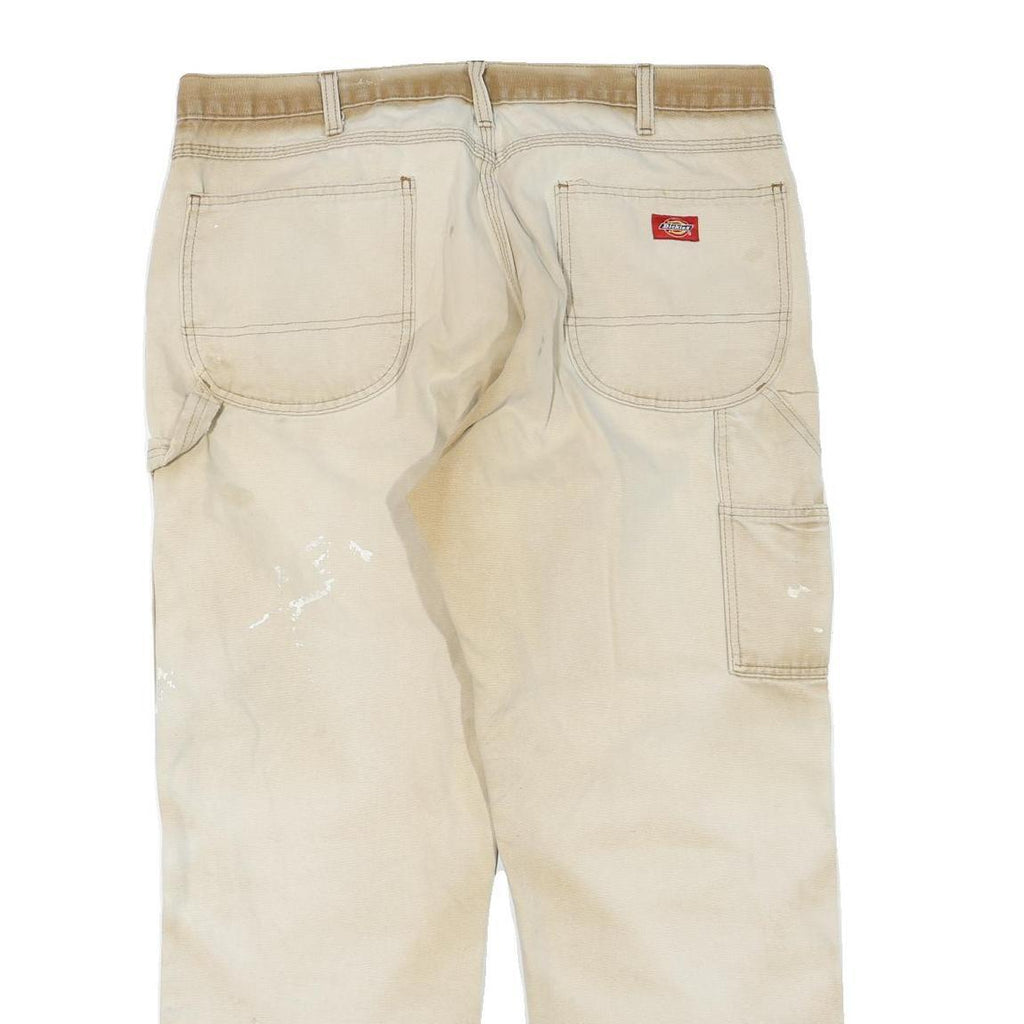 DICKIES Mens Regular Beige Cotton Blend Regular Fit Trousers W36 L29 Workwear