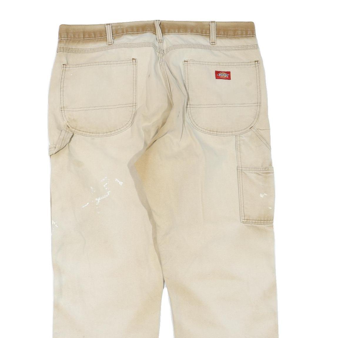 DICKIES Mens Regular Beige Cotton Blend Regular Fit Trousers W36 L29 Workwear