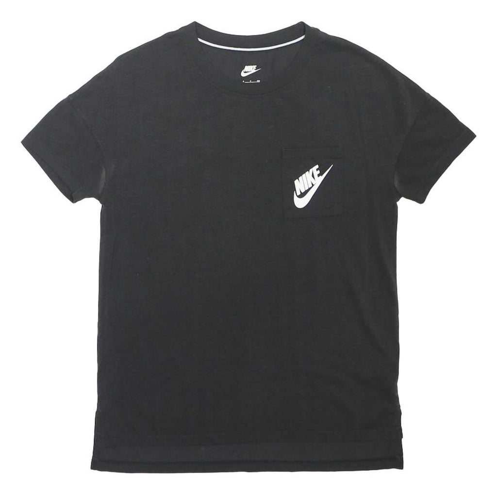 NIKE Womens Black Pocket Graphic T-Shirt S Short Sleeve Crew Neck Cotton Blend