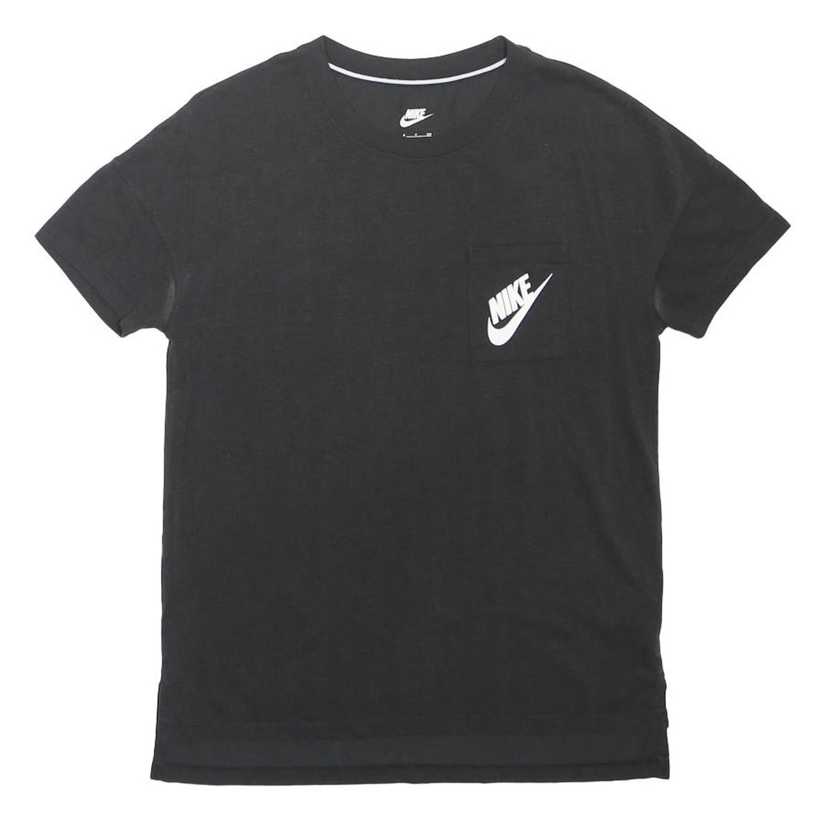 NIKE Womens Black Pocket Graphic T-Shirt S Short Sleeve Crew Neck Cotton Blend