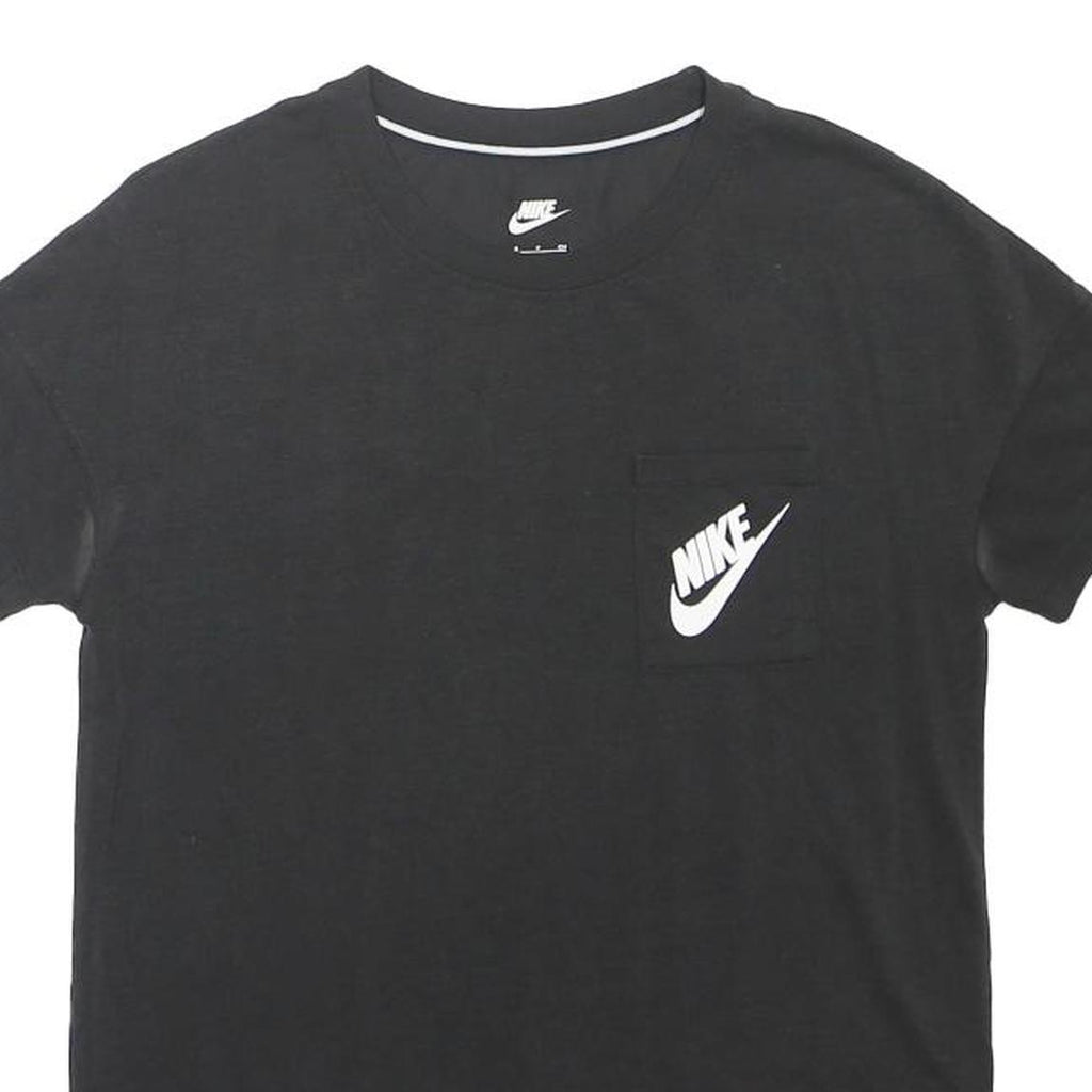 NIKE Womens Black Pocket Graphic T-Shirt S Short Sleeve Crew Neck Cotton Blend