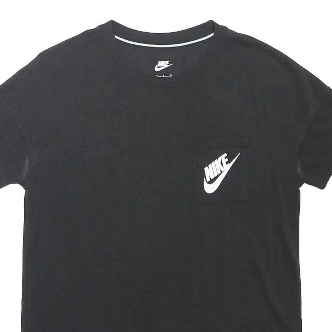 NIKE Womens Black Pocket Graphic T-Shirt S Short Sleeve Crew Neck Cotton Blend