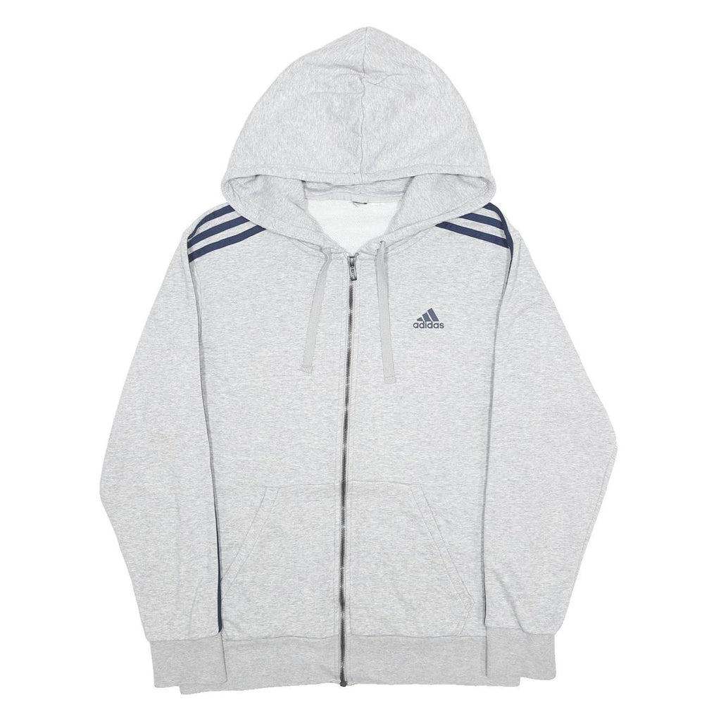 ADIDAS Mens Grey & Navy Full Zip Hoodie L Sports Casual Tracksuit Top