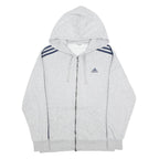 ADIDAS Mens Grey & Navy Full Zip Hoodie L Sports Casual Tracksuit Top