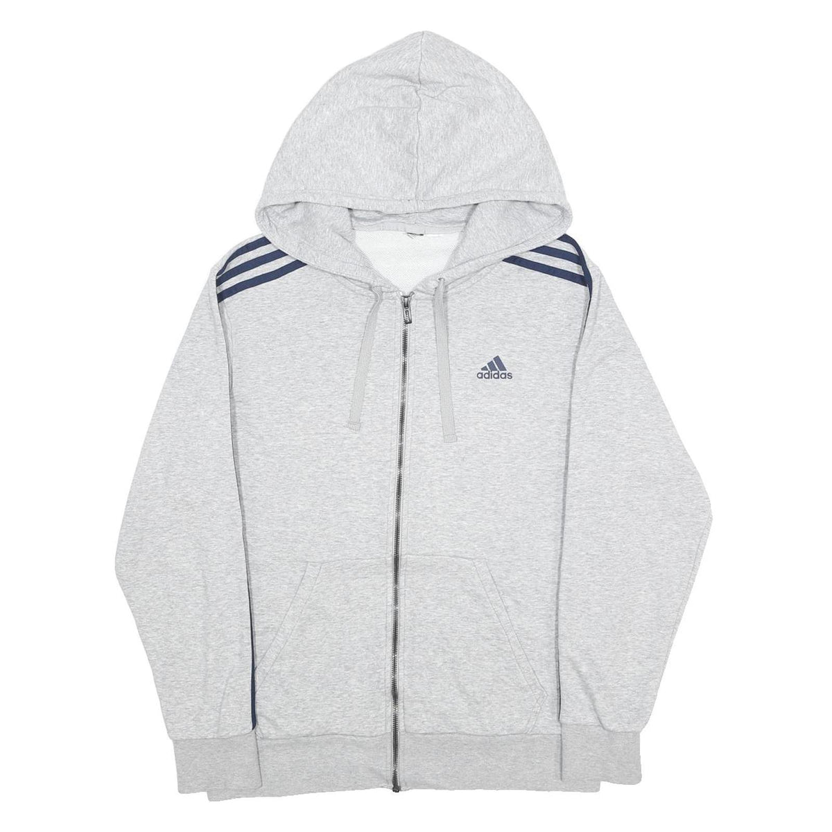 ADIDAS Mens Grey & Navy Full Zip Hoodie L Sports Casual Tracksuit Top