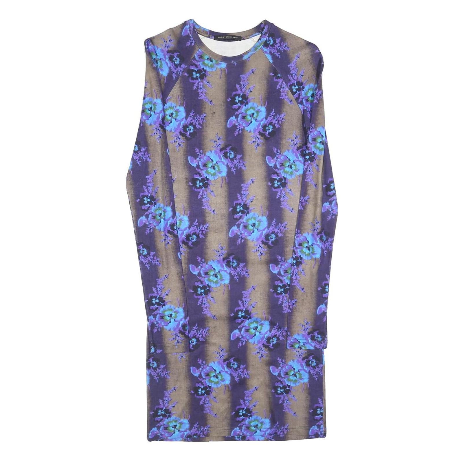 CHRISTOPHER KANE Womens Purple Floral Cotton Blend Bodycon Dress Long Sleeve S