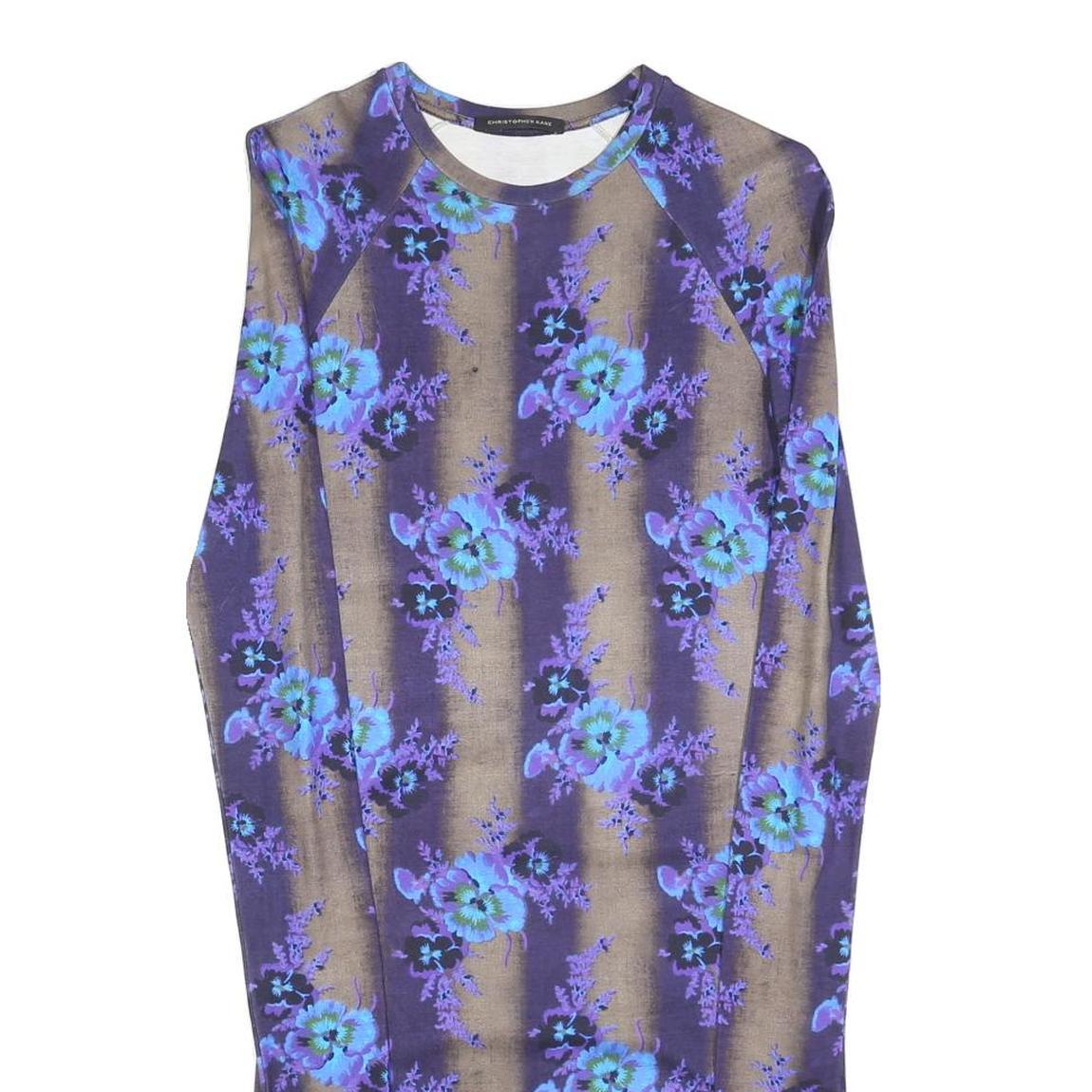 CHRISTOPHER KANE Womens Purple Floral Cotton Blend Bodycon Dress Long Sleeve S