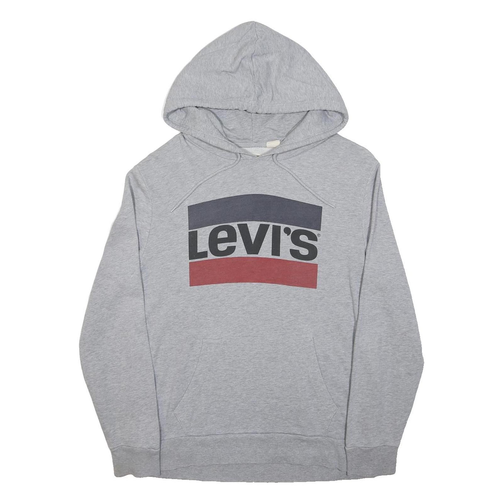 LEVI'S Womens Grey Cotton Blend Pullover Hoodie S Logo Sweatshirt