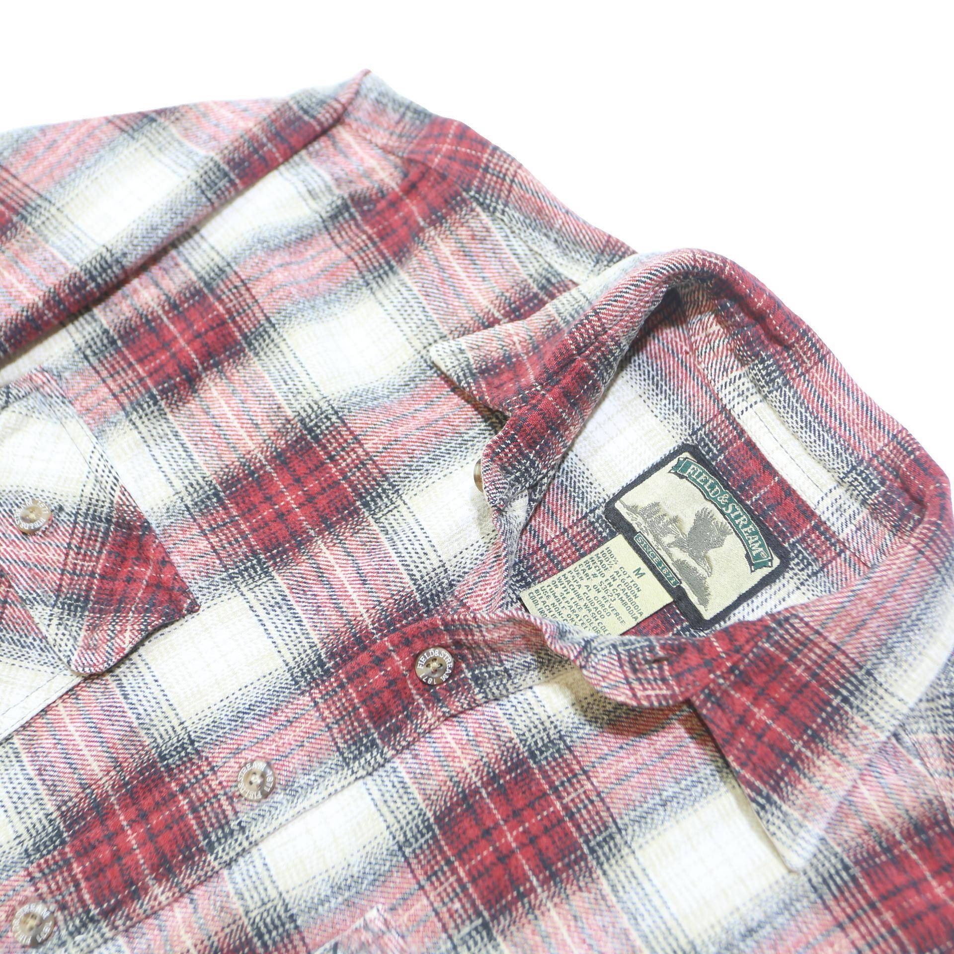 FIELD & STREAM Mens Red & White Check Cotton Shirt M Long Sleeve Button Pockets