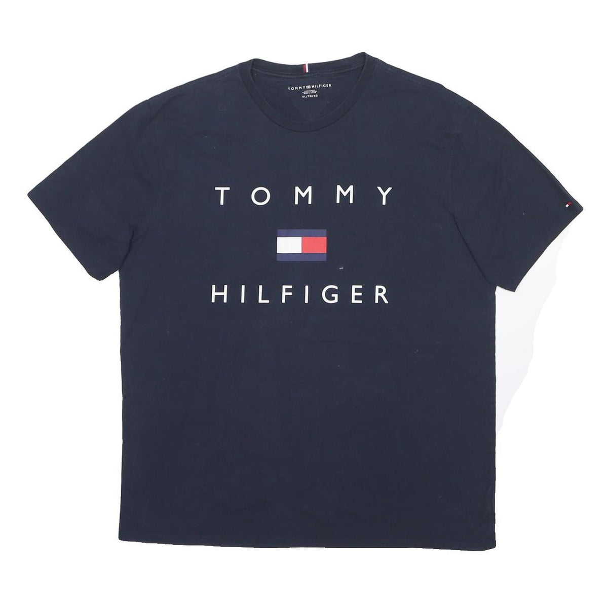 TOMMY HILFIGER Mens Navy Blue Logo Graphic T-Shirt XL Short Sleeve Crew Neck