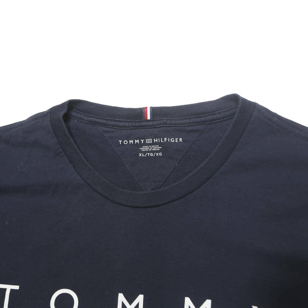 TOMMY HILFIGER Mens Navy Blue Logo Graphic T-Shirt XL Short Sleeve Crew Neck