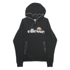 ELLESSE Womens Black Pullover Hoodie UK 10 Logo Print Cotton Blend