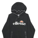 ELLESSE Womens Black Pullover Hoodie UK 10 Logo Print Cotton Blend