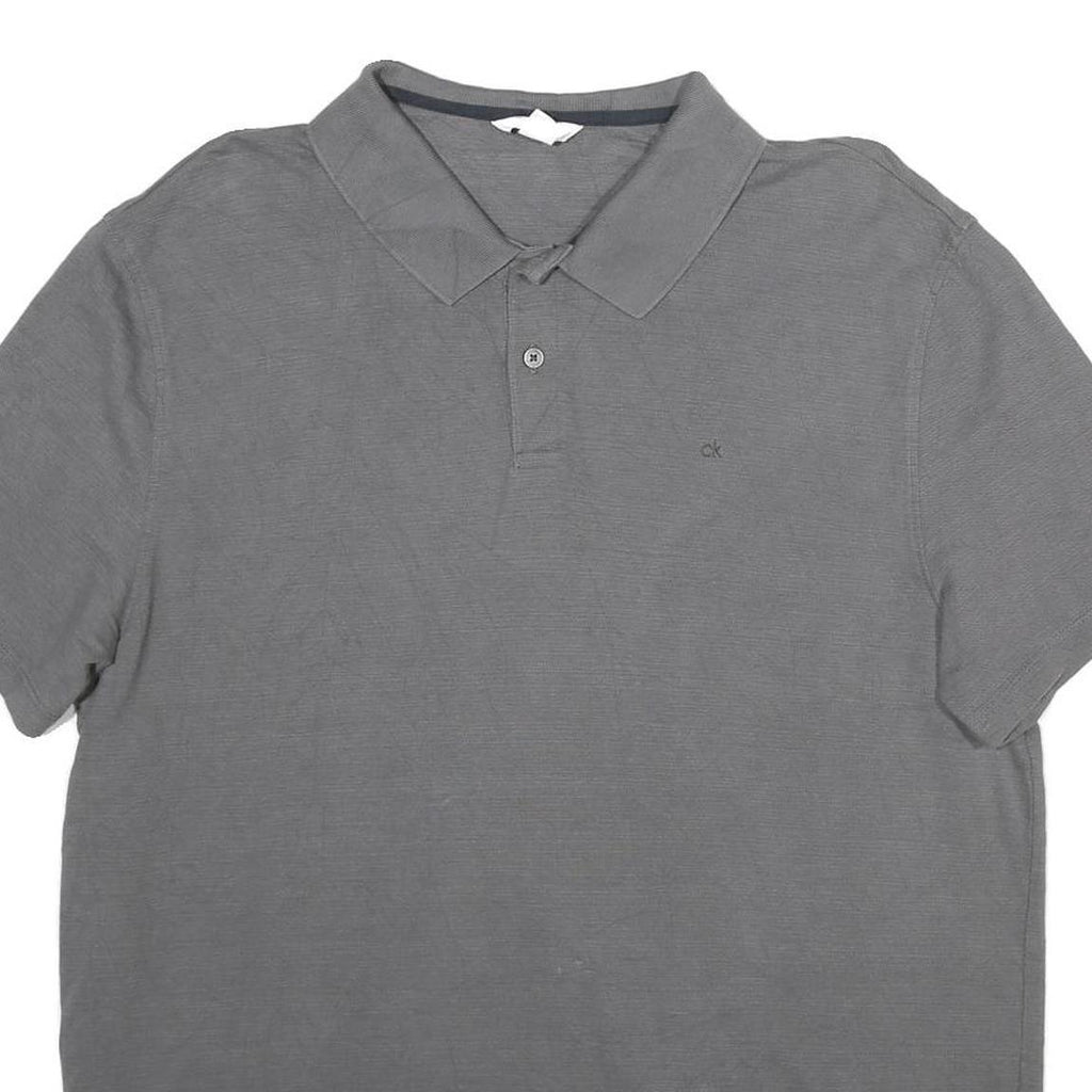 CALVIN KLEIN Mens Grey Short Sleeve Plain Polo Shirt XL Cotton Casual