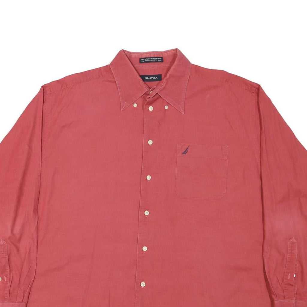 NAUTICA Mens Red Cotton Blend Shirt L Button-Down Collar Long Sleeve Casual