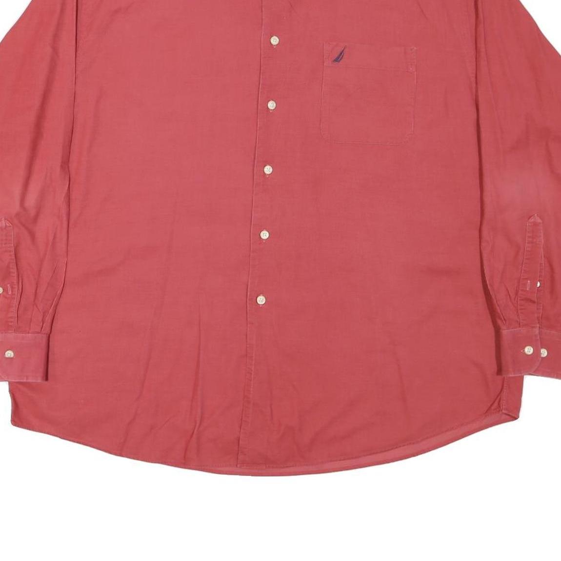 NAUTICA Mens Red Cotton Blend Shirt L Button-Down Collar Long Sleeve Casual