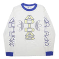 ADIDAS Womens White & Blue Graphic T-Shirt UK 18 Long Sleeve Crew Neck Mesh