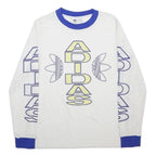 ADIDAS Womens White & Blue Graphic T-Shirt UK 18 Long Sleeve Crew Neck Mesh