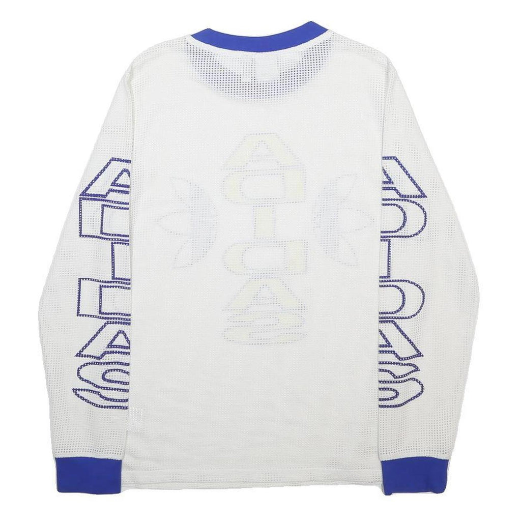 ADIDAS Womens White & Blue Graphic T-Shirt UK 18 Long Sleeve Crew Neck Mesh