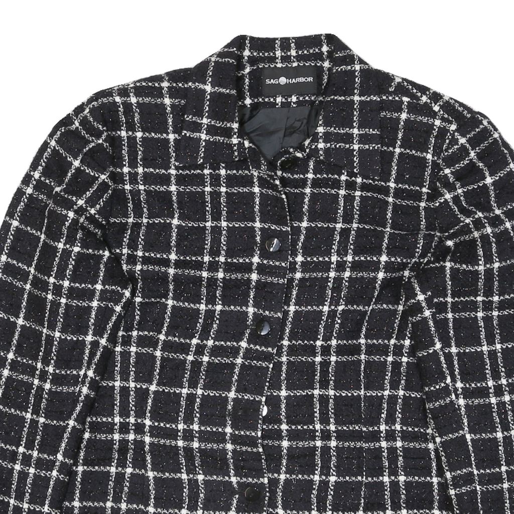 SAG HARBOR Womens Black & White Jacket M Polyester Blend Check Button Closure