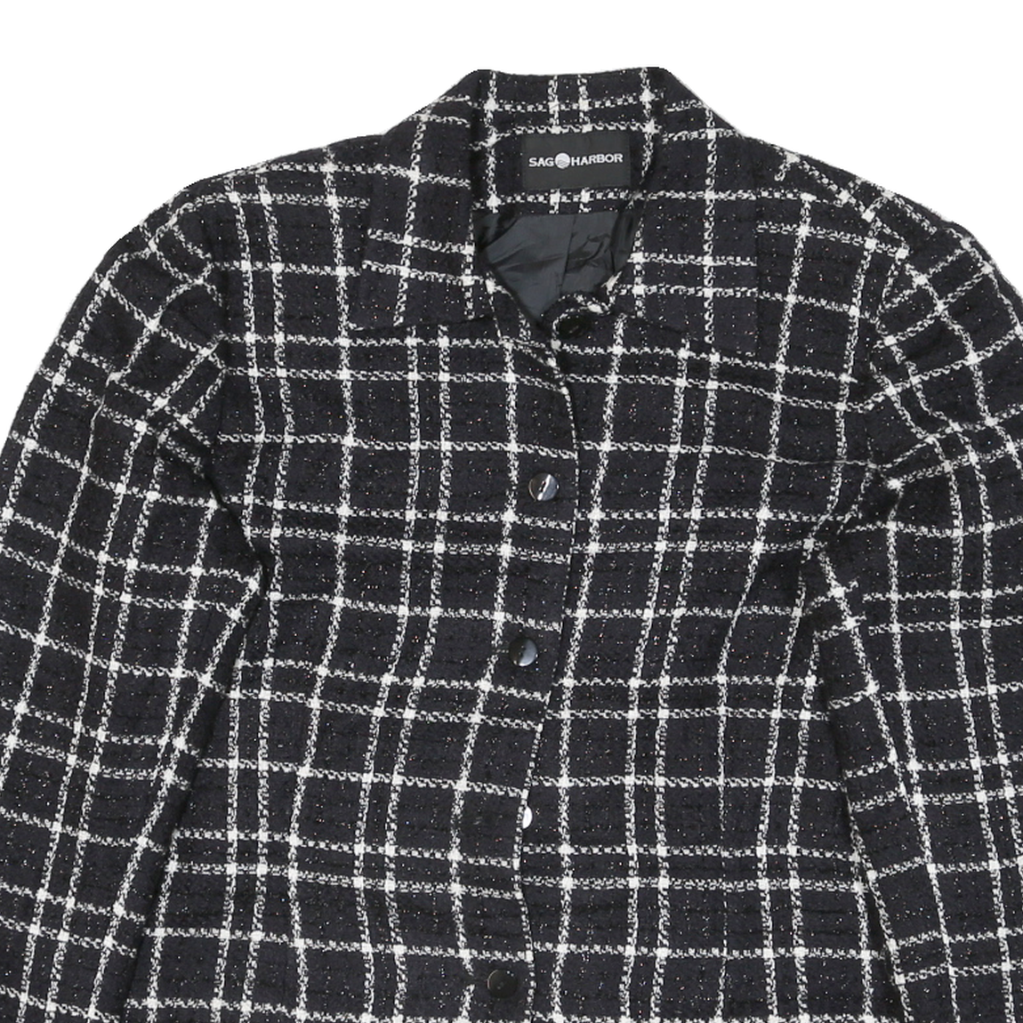 SAG HARBOR Womens Black & White Jacket M Polyester Blend Check Button Closure