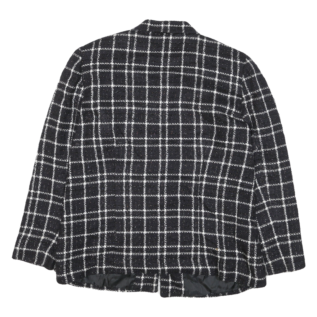 SAG HARBOR Womens Black & White Jacket M Polyester Blend Check Button Closure
