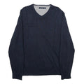NAUTICA Mens Navy Blue Plain Cotton V-Neck Basic Knit Jumper XL Casual Wear