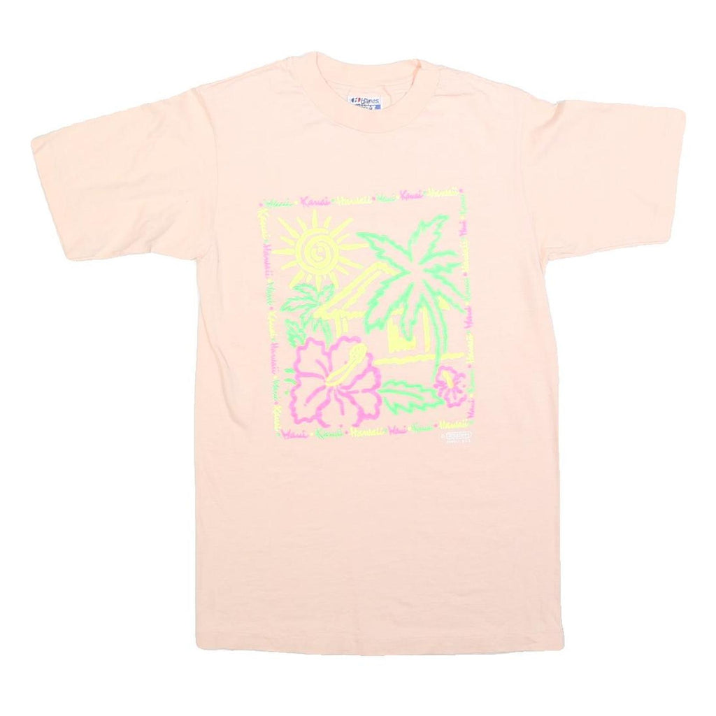 HANES Womens Cream S Graphic T-Shirt Short Sleeve Round Neck Hawaiian Print