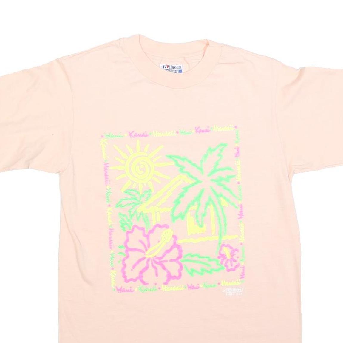 HANES Womens Cream S Graphic T-Shirt Short Sleeve Round Neck Hawaiian Print