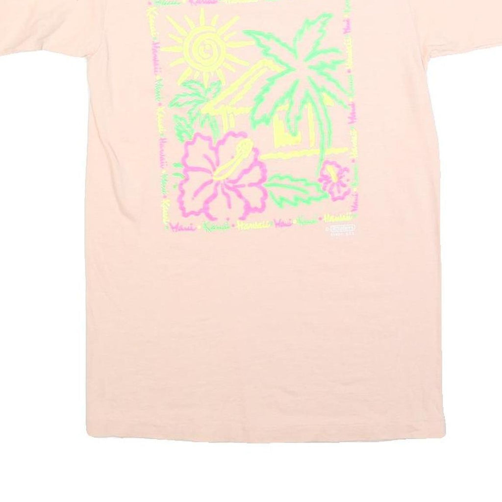 HANES Womens Cream S Graphic T-Shirt Short Sleeve Round Neck Hawaiian Print