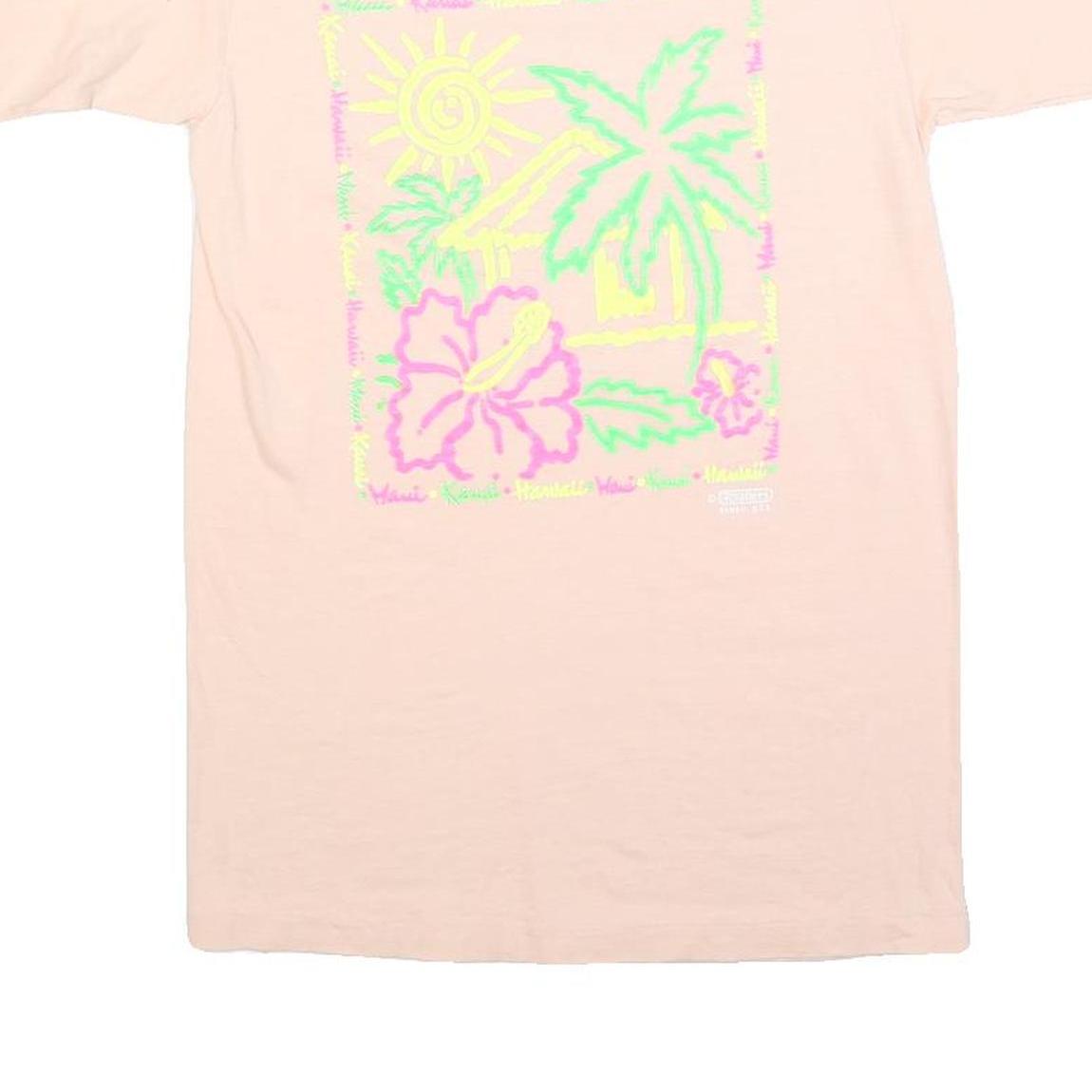 HANES Womens Cream S Graphic T-Shirt Short Sleeve Round Neck Hawaiian Print